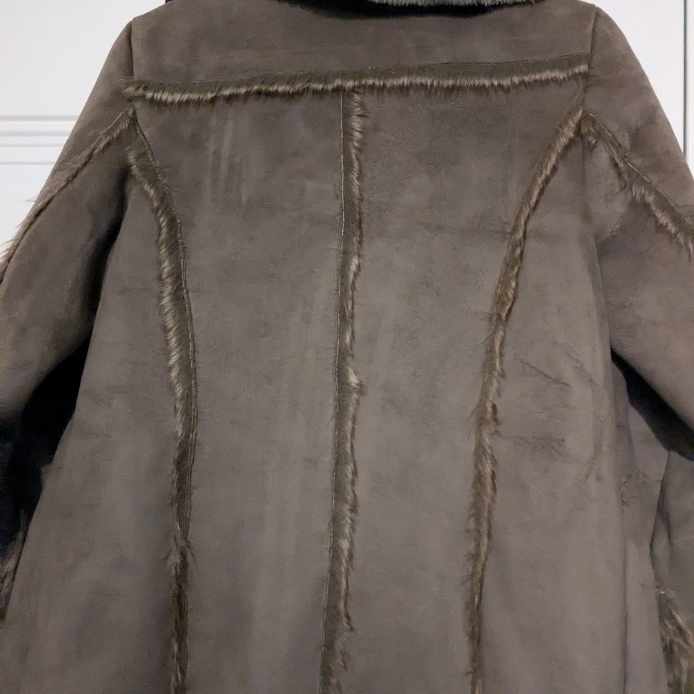 Pretty faux suede jacket Itsu small taupe faux fur - Picture 6 of 8